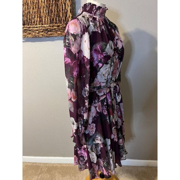 Alex Marie 14 Burgundy Plum Gray Long Sleeve Dress Stretch Career Church NEW - Picture 16 of 16